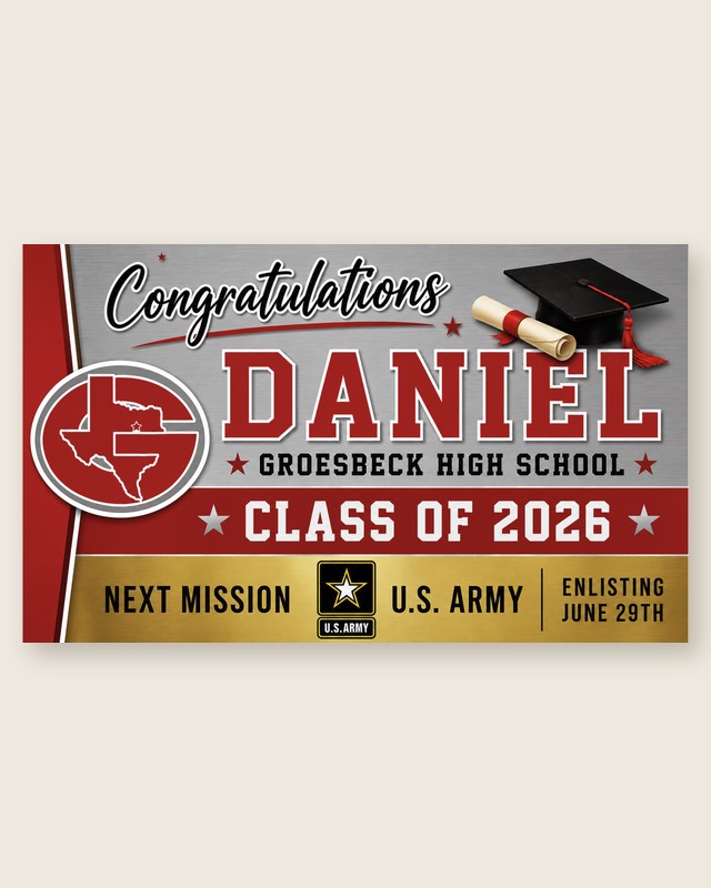 Custom graduation vinyl banner printed by 77859 Designs